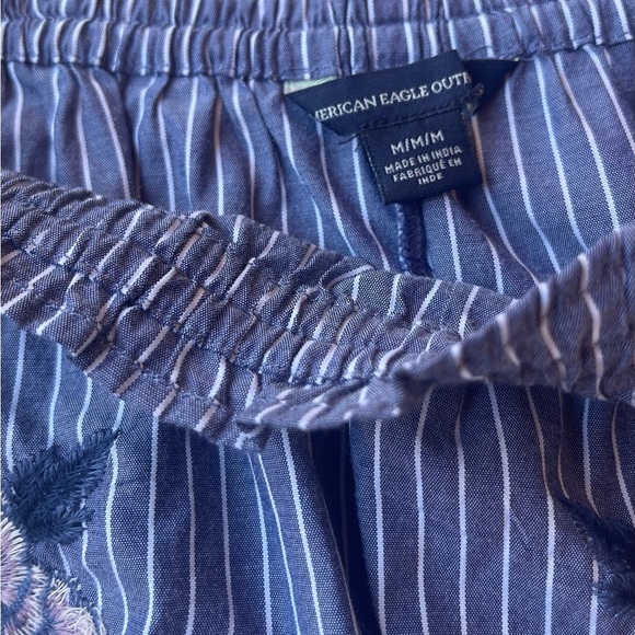 American Eagle Outfitters Striped Embroidered Floral Boho Top - Blue and Pink - Picture 3 of 13